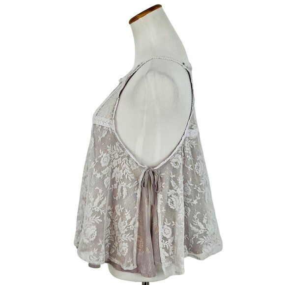 Free People Layered Floral Paisley Lace Lavender Tie Sides Relaxed Top Fairycore - Picture 15 of 16